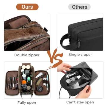 Elviros Toiletry Bag for Men, Large Travel Shaving Dopp Kit Water-resistant Bathroom Toiletries Organizer PU Leather Cosmetic Bags