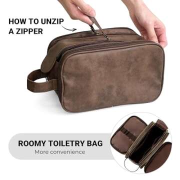 Elviros Toiletry Bag for Men, Large Travel Shaving Dopp Kit Water-resistant Bathroom Toiletries Organizer PU Leather Cosmetic Bags