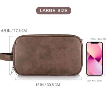 Elviros Toiletry Bag for Men, Large Travel Shaving Dopp Kit Water-resistant Bathroom Toiletries Organizer PU Leather Cosmetic Bags