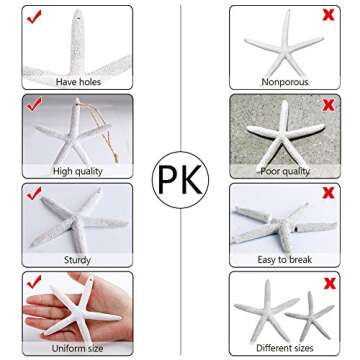 AerWo 20pcs 4 Inches White Artificial Resin Starfish with Rope, Hanging Finger Star Fish DIY Craft Beach Wedding Decorations Beach Christmas Ornaments, 4inch