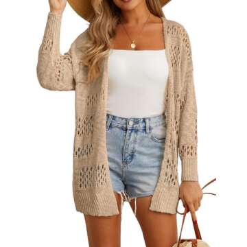 GRECERELLE 2025 Women Summer Crochet Boho Long Sleeve Lightweight Oversized Open Front Cardigan Swea...