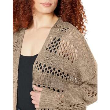 GRECERELLE 2025 Women Summer Crochet Boho Long Sleeve Lightweight Oversized Open Front Cardigan Sweaters Kimonos Tops, Khaki, Medium