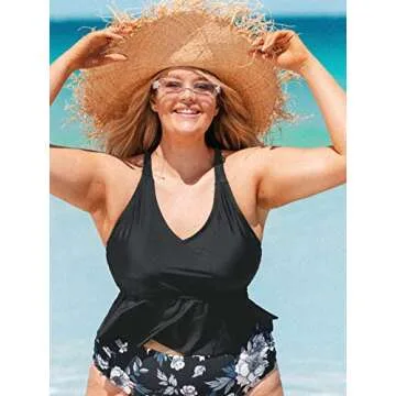 CUPSHE V Neck Cropped Tankini Top for Plus Sizes