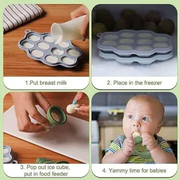 btrfe Baby Breastmilk Popsicle Molds & Baby Fruit Feeder Pacifier, Silicone Baby Food Freezer Tray Storage Containers for Infant Teething Self Feeding