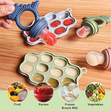 btrfe Baby Breastmilk Popsicle Molds & Baby Fruit Feeder Pacifier, Silicone Baby Food Freezer Tray Storage Containers for Infant Teething Self Feeding