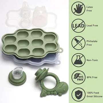btrfe Baby Breastmilk Popsicle Molds & Baby Fruit Feeder Pacifier, Silicone Baby Food Freezer Tray Storage Containers for Infant Teething Self Feeding