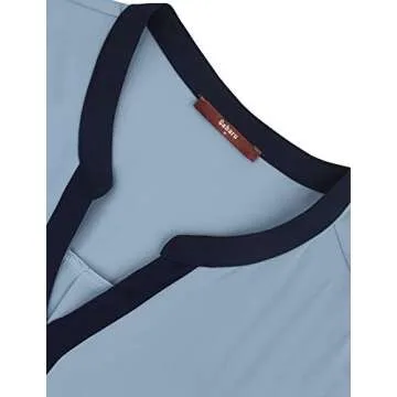 Gaharu Women's Tops for Work Color Block Long Roll Up Sleeves Work Shirt Blouse Business Casual Outfit Blue Grey,Large