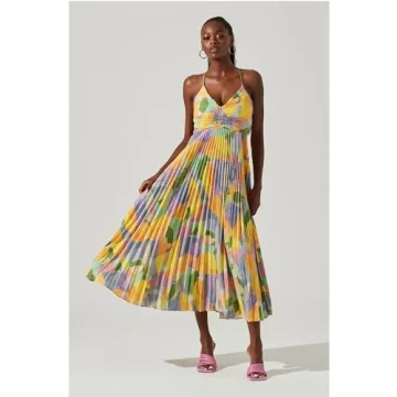 Vibrant Corechain V-Neck Pleated Print Dress