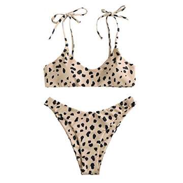 Sechico Women Bikini Set Tie Shoulder Padded Two Piece Swimsuit Cute High Waisted Summer Bathing Suit (2_Leopard M)