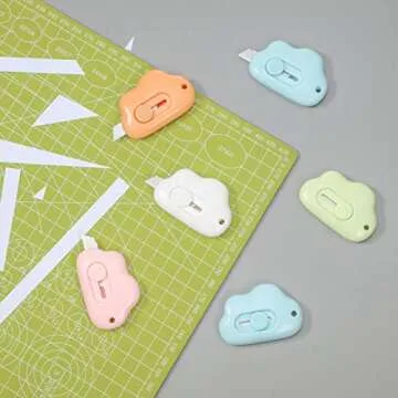 Honoson 12 Pcs Mini Box Cutter Retractable Utility Knife Cute Small Letter Opener Envelope Slitter Package Box Opener with Keychain Hole, 6 Colors(Cloud)