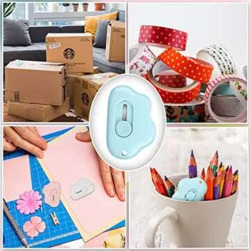Honoson 12 Pcs Mini Box Cutter Retractable Utility Knife Cute Small Letter Opener Envelope Slitter Package Box Opener with Keychain Hole, 6 Colors(Cloud)