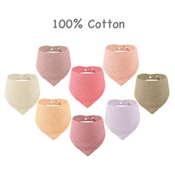 PandaEar 8 Pack Muslin Bibs for Baby Girls, 100% Cotton Baby Bandana Bibs Drool Bibs for Newborns Infant, Absorbent Burp Cloths Baby Bibs for Teething & Drooling