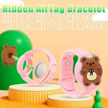AirTag Bracelet for Kids, Kid Wristband for Apple Air Tag Hidden Watch Band Toddler AirTags Holder Adjustable Stopper Tags Cover for Girls