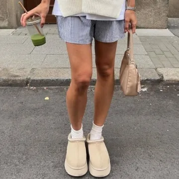 INPAKSA Women's Fleece Lined Platform Mini Boots