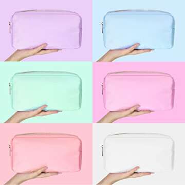 Sweetude 6 Pcs Nylon Makeup Bag Travel Nylon Pouch Zipper Nylon Cosmetic Bag for Purse Women Girls Organizer Makeup Bag for Birthday Wedding Mother's Day Graduation Gifts(Assorted Color, M)