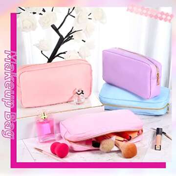 Sweetude 6 Pcs Nylon Makeup Bag Travel Nylon Pouch Zipper Nylon Cosmetic Bag for Purse Women Girls Organizer Makeup Bag for Birthday Wedding Mother's Day Graduation Gifts(Assorted Color, M)