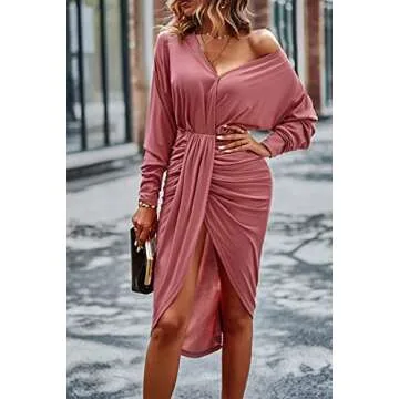 Prettygarden Elegant Ruched Wrap Dress for Women