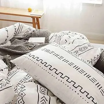 ETDIFFE Boho Comforter Set King Size, 3pc White and Black Bohemian Aztec Striped Bedding Set - Western Neutral Geometric Triangle Arrow Microfiber Down Alternative Comforter, Soft & Lightweight
