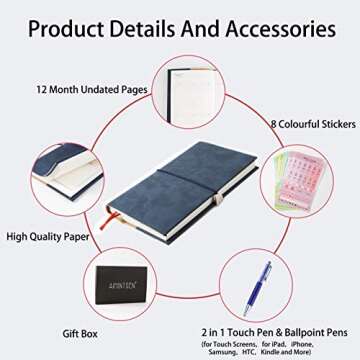 2019 Monthly Planner with Index Sticks Ballpoint Pen, Agenda Book to Achieve Your Goals Pocket Calendar 2019-2020 for Better Working Efficiency (Navy Blue)