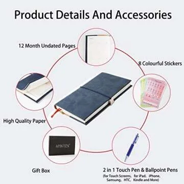 2019 Monthly Planner with Index Sticks Ballpoint Pen, Agenda Book to Achieve Your Goals Pocket Calendar 2019-2020 for Better Working Efficiency (Navy Blue)