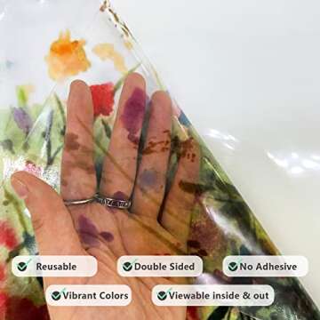 Flortlias Autumn Floral Window Decals, Transparent Stained Window Sticker, Non Adhesive Double-Sided Glass Door Covering Film for Home Decorative, Thistle