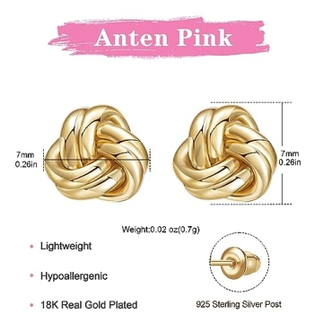 Anten Pink Gold Love Knot Stud Earrings for Women