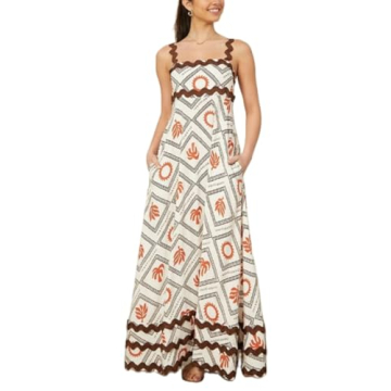 Women Boho Colorful Spaghetti Strap Dress Summer Vacation Beach Long Sun Dress RIC Rac Floral Flowy ...