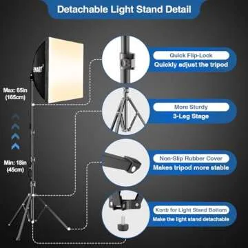 EMART Softbox Lighting Kit, 16"X16" Soft Box, 3000K-6000K 85W LED Bulbs with Remote, 65" Tripod, Professional Softbox Photography Lighting Kit for Studio Lights, Portrait, Video Recording(1PACK)