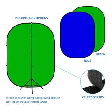 Fovitec 5ft x 6.5ft Green and Blue Pop-Up Collapsible Backdrop Kit with Stand and Clip for Headshot and Portrait Photography, Vlogging, Video Conferencing and Live Streaming