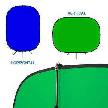 Fovitec 5ft x 6.5ft Green and Blue Pop-Up Collapsible Backdrop Kit with Stand and Clip for Headshot and Portrait Photography, Vlogging, Video Conferencing and Live Streaming