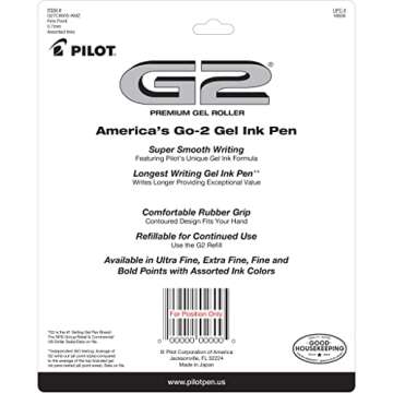 Pilot, G2 Premium Gel Roller Pens, Fine Point 0.7 mm, Assorted Colors, Pack of 8