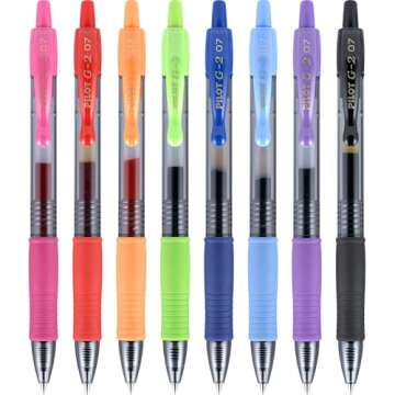 Pilot, G2 Premium Gel Roller Pens, Fine Point 0.7 mm, Assorted Colors, Pack of 8