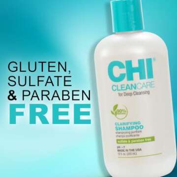 CHI CleanCare Clarifying Shampoo, Deeply Cleanses Hair & Scalp, Removes Build Up & Restores Moisture To Hair, Sulfate, Paraben, & Cruelty-Free, 12 Oz