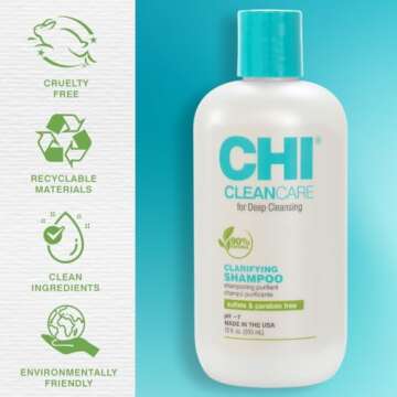 CHI CleanCare Clarifying Shampoo, Deeply Cleanses Hair & Scalp, Removes Build Up & Restores Moisture To Hair, Sulfate, Paraben, & Cruelty-Free, 12 Oz