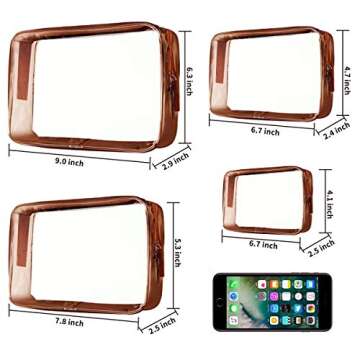 Clear Makeup Bags, 4pcs Cosmetic Makeup Bags Set TSA Approved Transparent Travel Toiletry Bag Waterproof Leakproof Carry On Airport Cosmetic Organizer Pouch with Zipper for Women Men