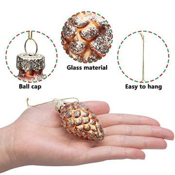 Watayo Pinecone Glass Ornaments 12 Pcs for Holiday Decor