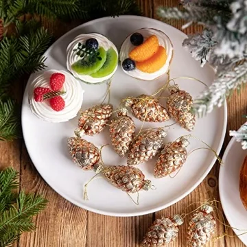 Watayo Pinecone Glass Ornaments 12 Pcs for Holiday Decor