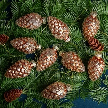 Watayo Pinecone Glass Ornaments 12 Pcs for Holiday Decor