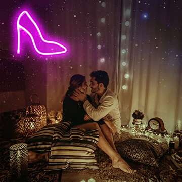 ENSHUI Neon Sign High Heels Neon Lights LED Signs, Battery or USB Powered Light Up Neon Signs for Wall Decor for Bedroom, Kids Room, Living Room, Bar, Party, Christmas, Wedding (Pink)