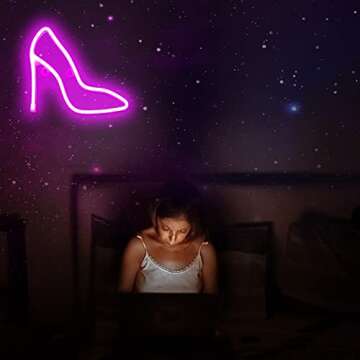 ENSHUI Neon Sign High Heels Neon Lights LED Signs, Battery or USB Powered Light Up Neon Signs for Wall Decor for Bedroom, Kids Room, Living Room, Bar, Party, Christmas, Wedding (Pink)