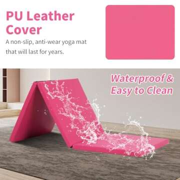 BLKMTY Gymnastics Mats 2" Thick Folding Exercise Mat Gym Mat Yoga Mat Aerobics Fitness Mat Folding Kids' Gymnastics Tumbling Mat with Carrying Handles for Home Gym Exercise & Play, Pink