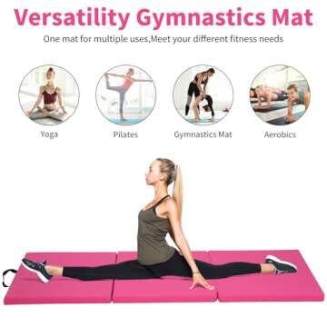 BLKMTY Gymnastics Mats 2" Thick Folding Exercise Mat Gym Mat Yoga Mat Aerobics Fitness Mat Folding Kids' Gymnastics Tumbling Mat with Carrying Handles for Home Gym Exercise & Play, Pink
