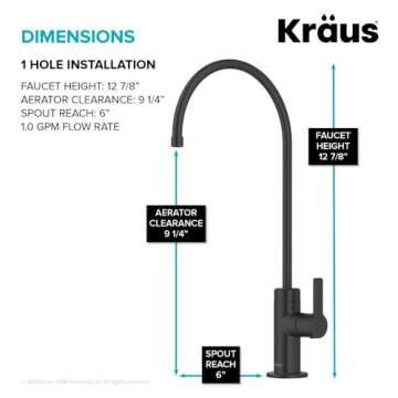 KRAUS Oletto Single Handle Drinking Water Filter Faucet for or Water Filtration System in Matte Black, FF-103MB
