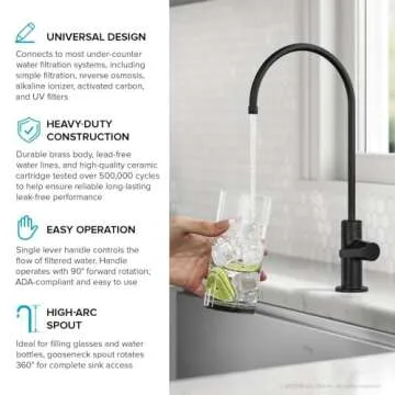 KRAUS Oletto Single Handle Drinking Water Filter Faucet for or Water Filtration System in Matte Black, FF-103MB