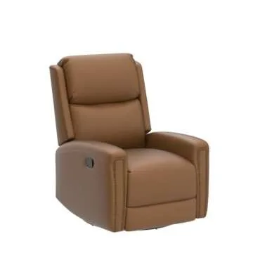 HULALA HOME Genuine Leather Swivel Rocker Recliner, Manual Glider Recliner Chair with Adjustable Backrest & Footrest, Modern Home Theater Lounge Sofa Armchair for Living Room Bedroom, Camel