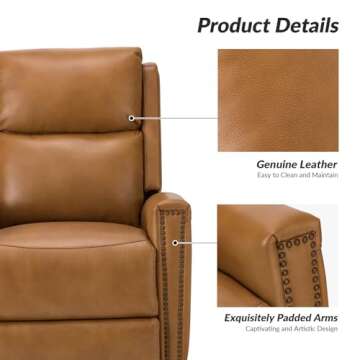 HULALA HOME Genuine Leather Swivel Rocker Recliner, Manual Glider Recliner Chair with Adjustable Backrest & Footrest, Modern Home Theater Lounge Sofa Armchair for Living Room Bedroom, Camel