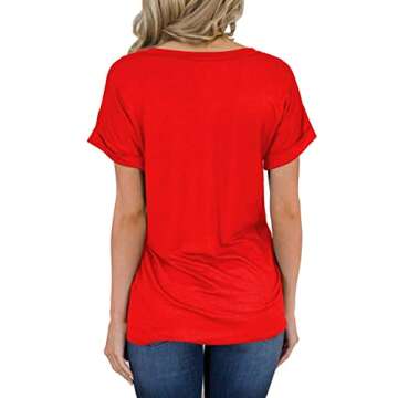 MIHOLL Women Summer Casual Blouse Short Sleeve V Neck Cute T-Shirts Tops (07_ Red, Medium)