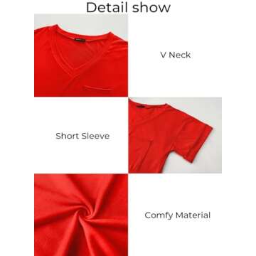 MIHOLL Women Summer Casual Blouse Short Sleeve V Neck Cute T-Shirts Tops (07_ Red, Medium)