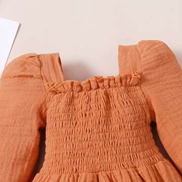 Socutebabe Baby Girl Vintage Bubble Romper Onesie Long Sleeve Ruffle Jumpsuit Bodysuit Princess Outfit Boho Clothes (Cute Orange,0-3 Months)