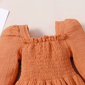 Socutebabe Baby Girl Vintage Bubble Romper Onesie Long Sleeve Ruffle Jumpsuit Bodysuit Princess Outfit Boho Clothes (Cute Orange,0-3 Months)